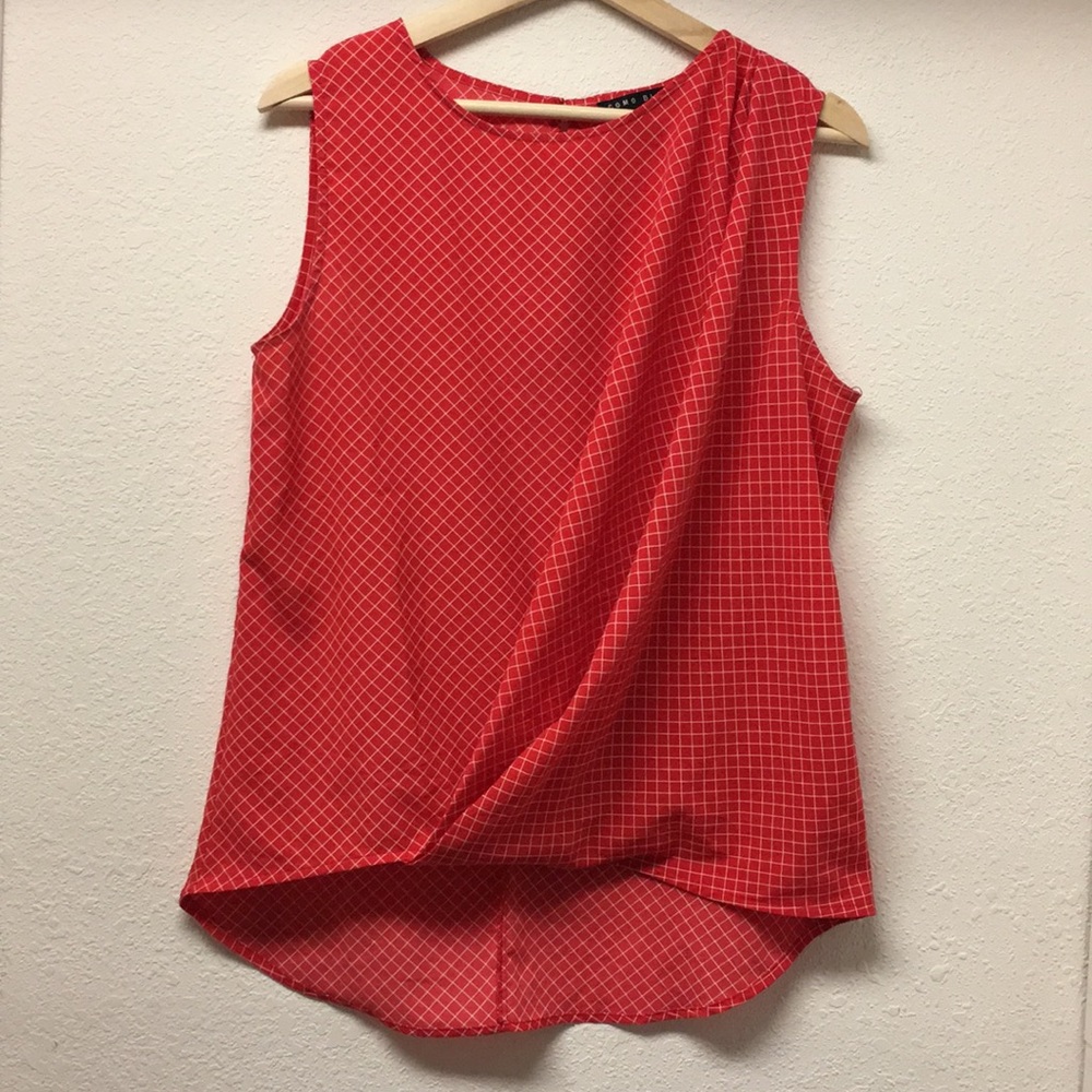 Red grid medium tank top